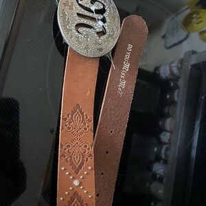 Miss Me Brown Leather Belt with Silver Buckle